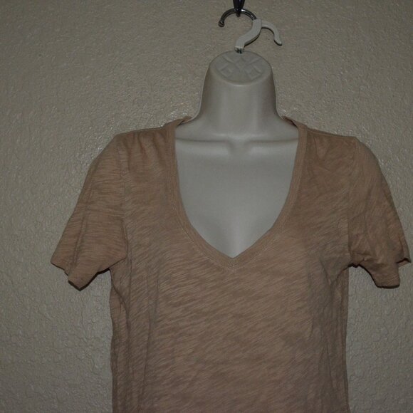 $120 Sz S ATM Anthony Thomas Melillo Camel Slub Jersey Classic V-Neck T-Shirt - Picture 2 of 5